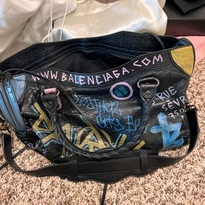 BALENCIAGA, Large, Black with colorful graffiti